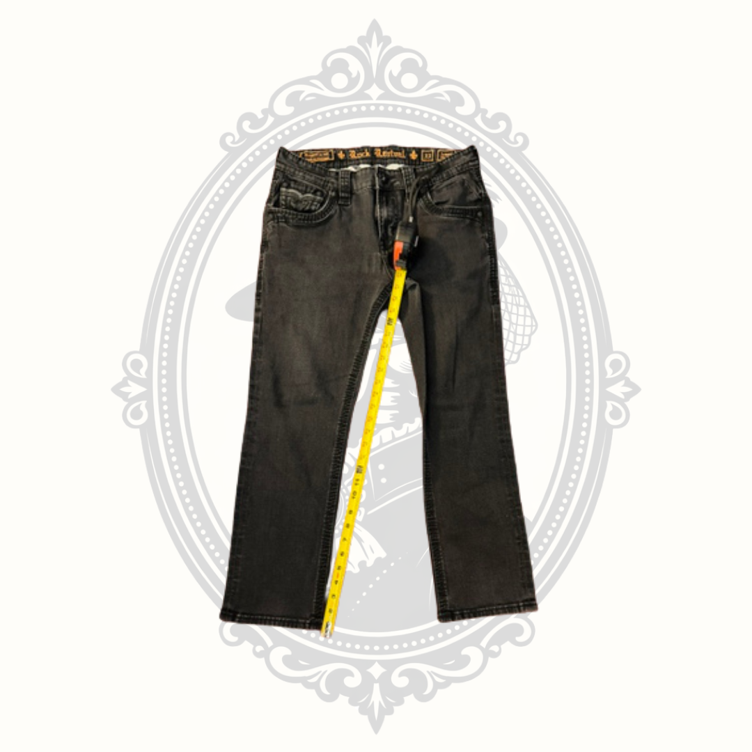 Rock Revival Samuel Straight Men's Jeans Size 33 Coal Black Wash Premium Stretch Denim