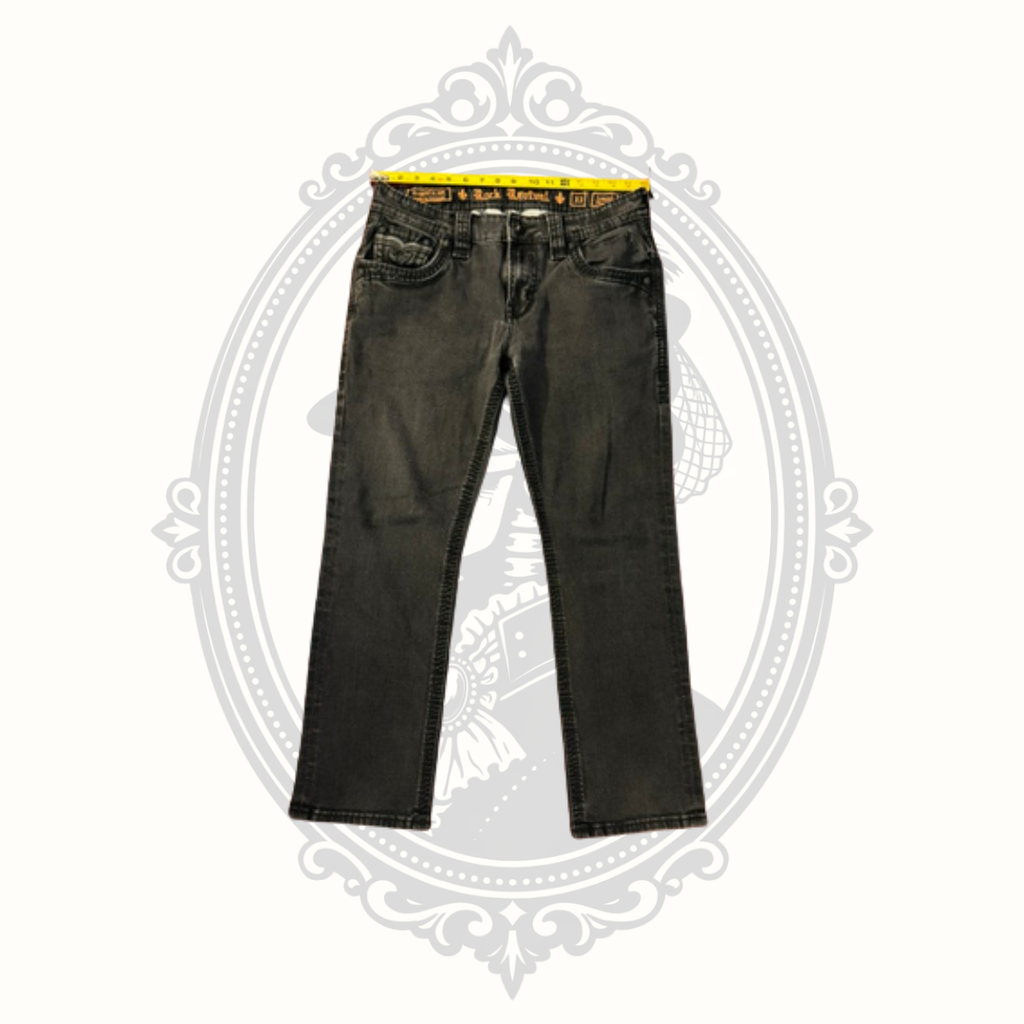 Rock Revival Samuel Straight Men's Jeans Size 33 Coal Black Wash Premium Stretch Denim