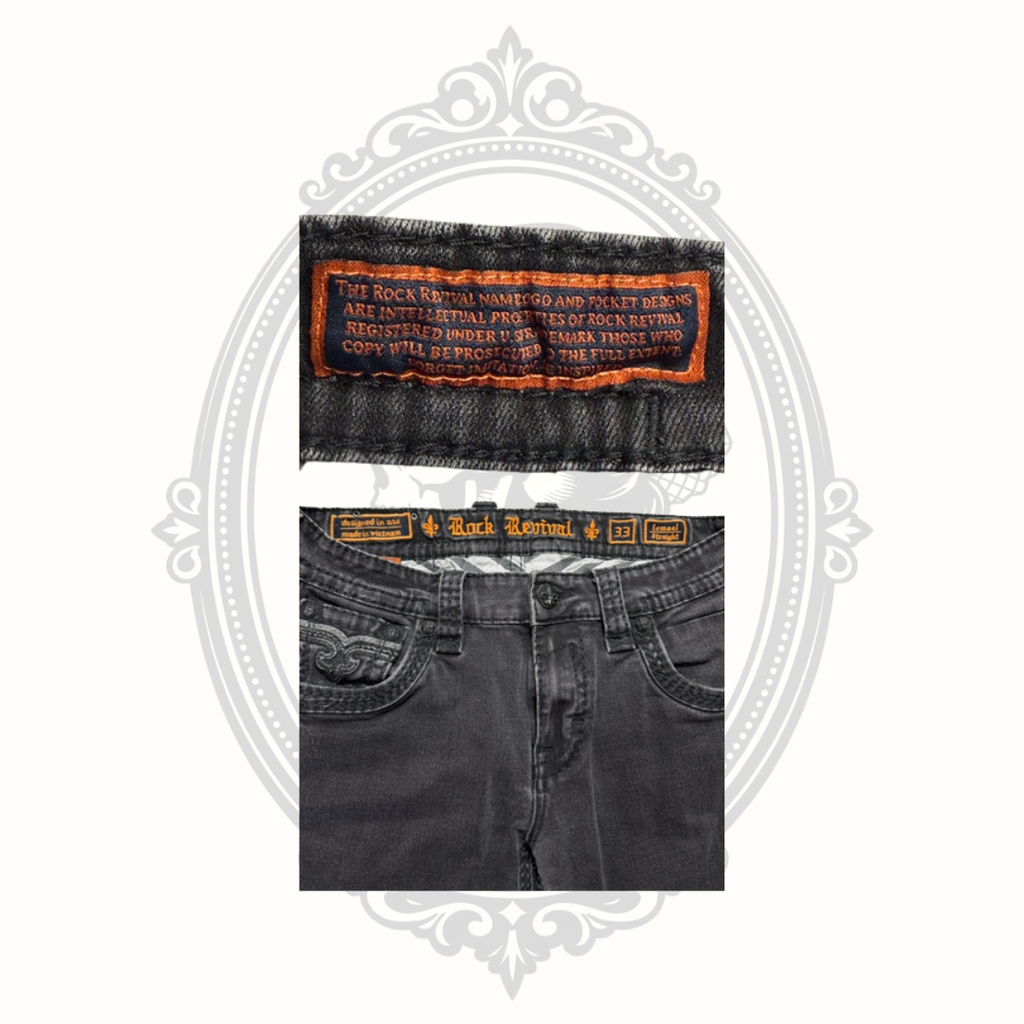 Rock Revival Samuel Straight Men's Jeans Size 33 Coal Black Wash Premium Stretch Denim