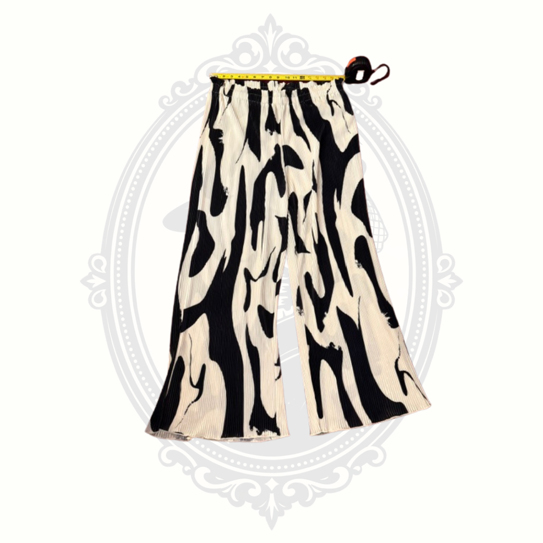 SHEIN CURVE Women's 1XL Pleated Wide Leg Pants Black White Abstract Print