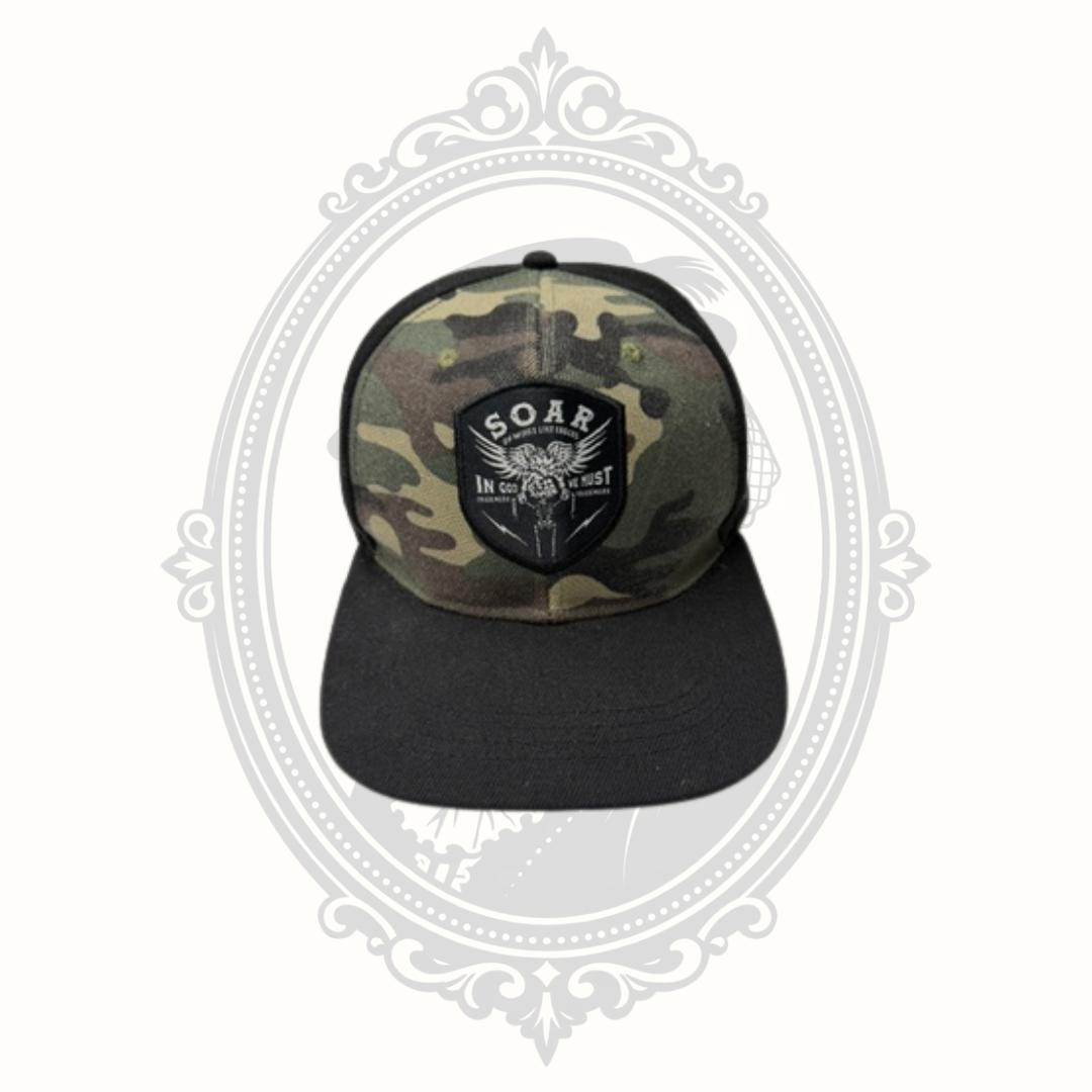 SOAR Christian Camouflage Snapback Hat Isaiah 40:31 In God We Trust