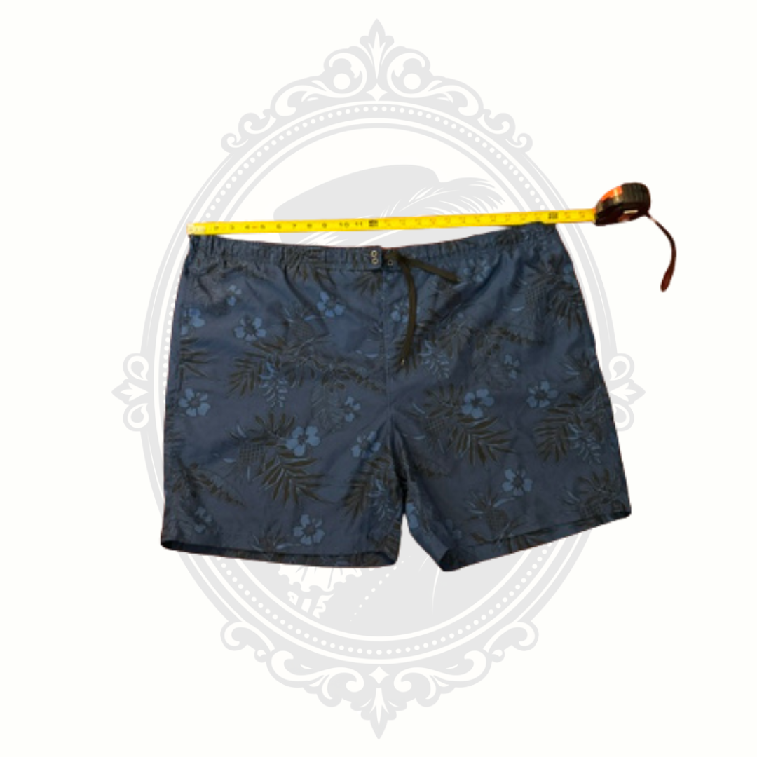 Sand N Sun Men's Navy Tropical Print Swim Trunks XL
