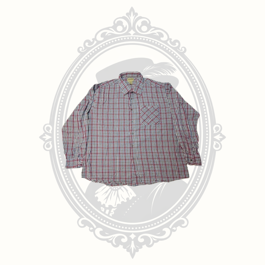 St. John's Bay Men's 4XL Plaid Button-Up Shirt 100% Cotton Red Blue White Long Sleeve