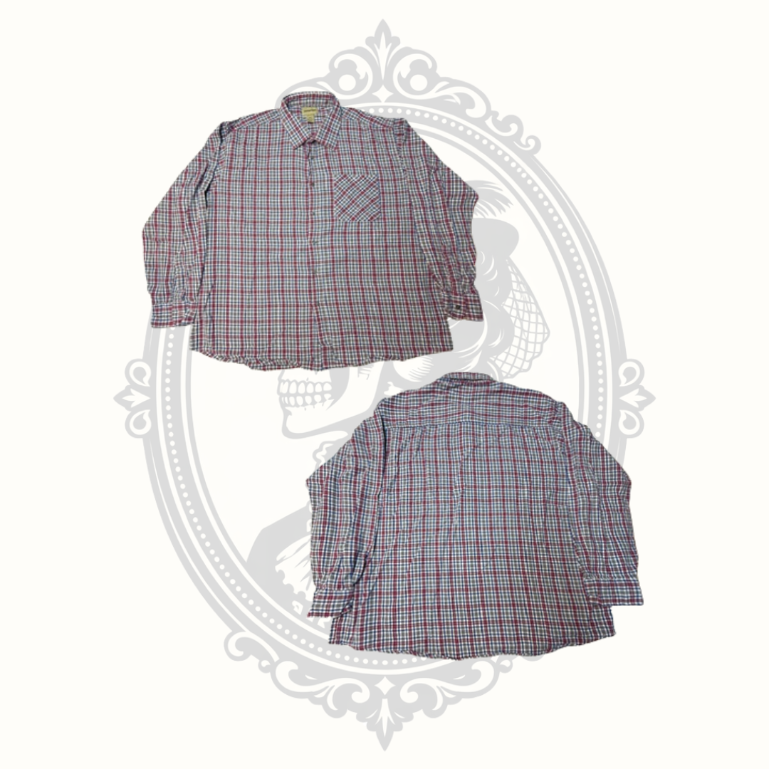St. John's Bay Men's 4XL Plaid Button-Up Shirt 100% Cotton Red Blue White Long Sleeve