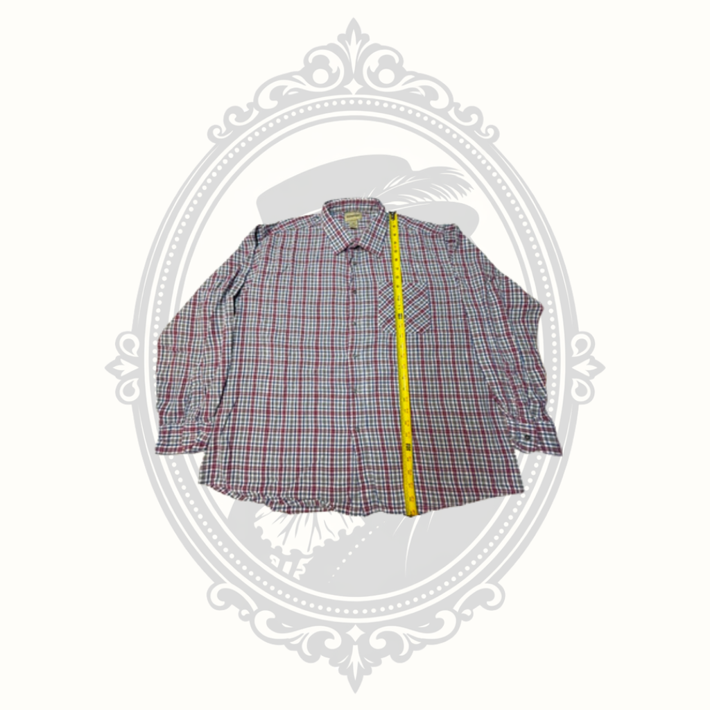 St. John's Bay Men's 4XL Plaid Button-Up Shirt 100% Cotton Red Blue White Long Sleeve