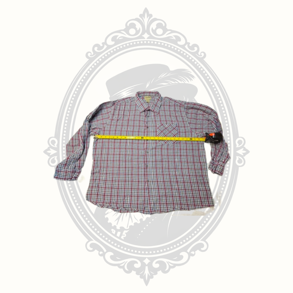 St. John's Bay Men's 4XL Plaid Button-Up Shirt 100% Cotton Red Blue White Long Sleeve
