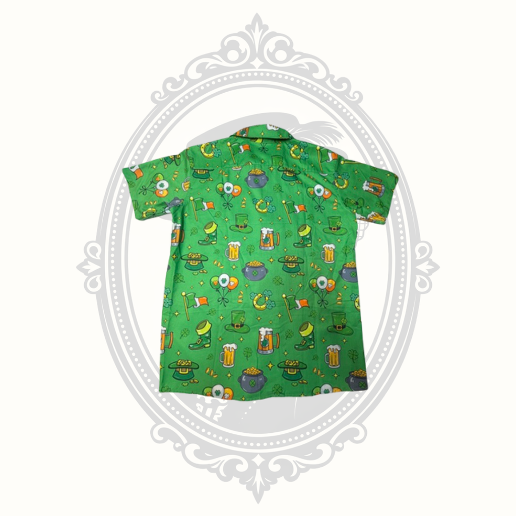 St. Patrick's Day Button Front Shirt Men's Large Beer Shamrocks Lucky Irish