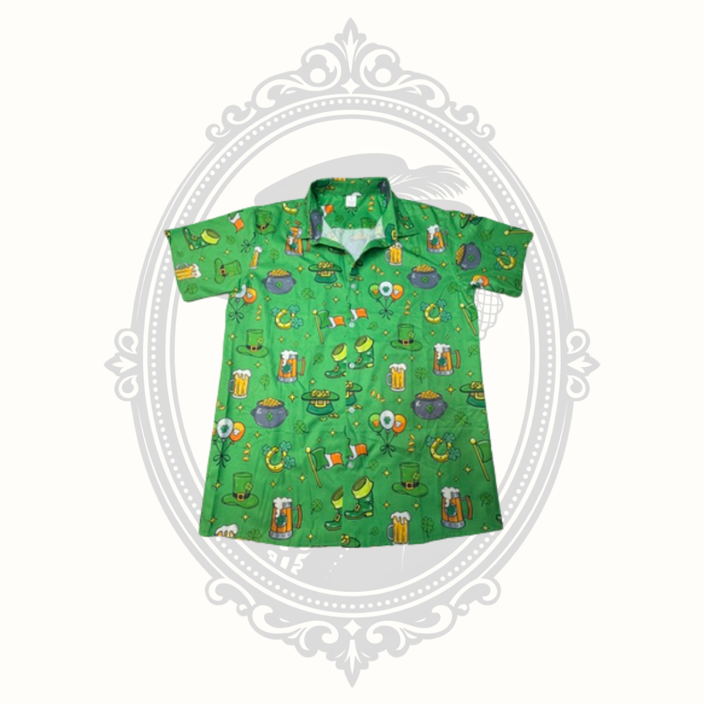 St. Patrick's Day Button Front Shirt Men's Large Beer Shamrocks Lucky Irish