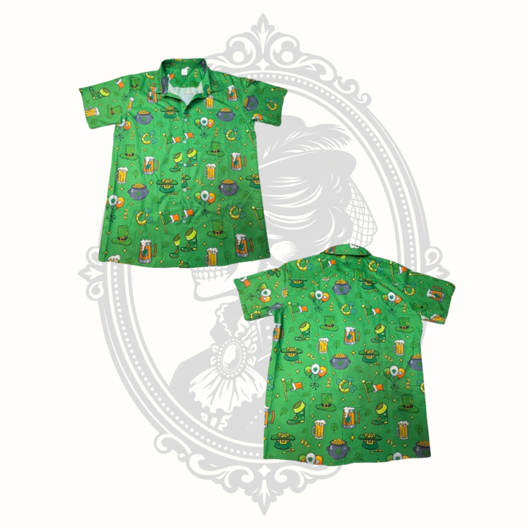 St. Patrick's Day Button Front Shirt Men's Large Beer Shamrocks Lucky Irish