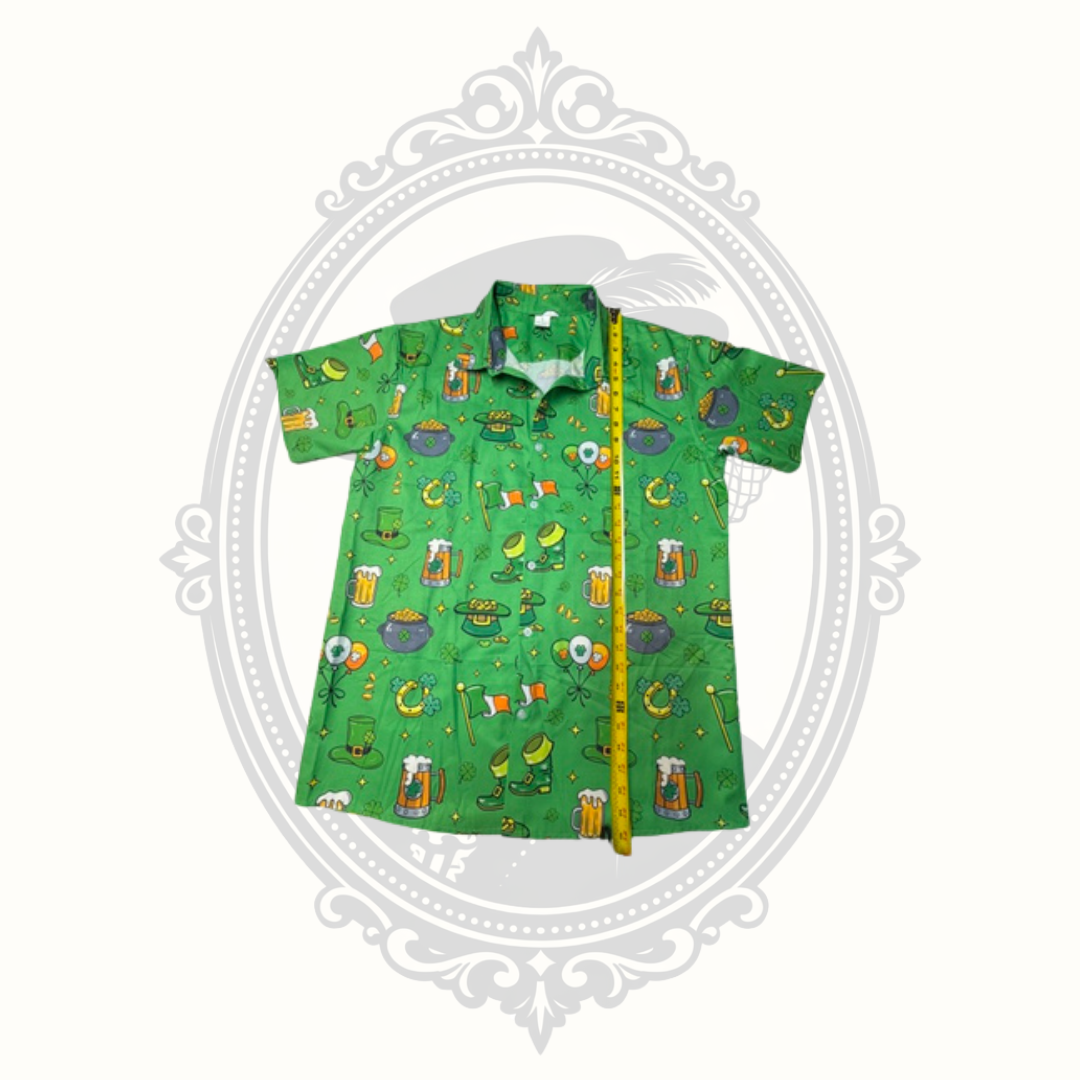 St. Patrick's Day Button Front Shirt Men's Large Beer Shamrocks Lucky Irish
