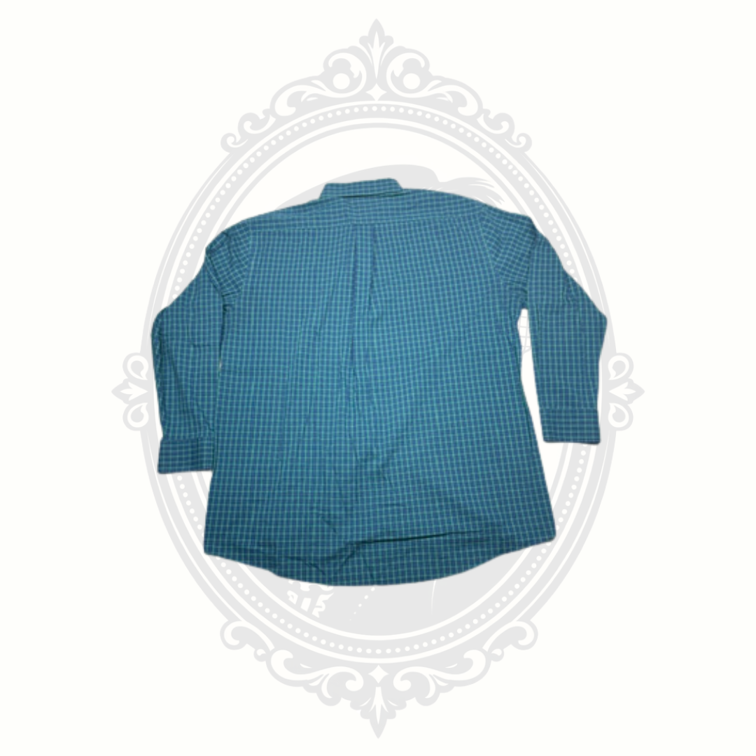 Stafford Travel Performance Men's Green & Blue Plaid Button-Up Dress Shirt 17½ 34/35 Regular Fit