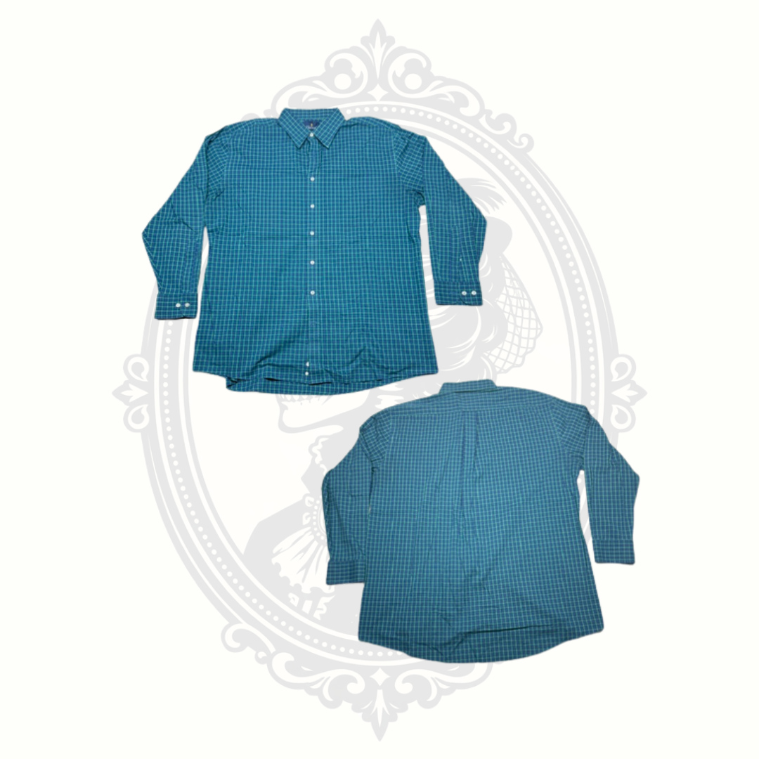 Stafford Travel Performance Men's Green & Blue Plaid Button-Up Dress Shirt 17½ 34/35 Regular Fit