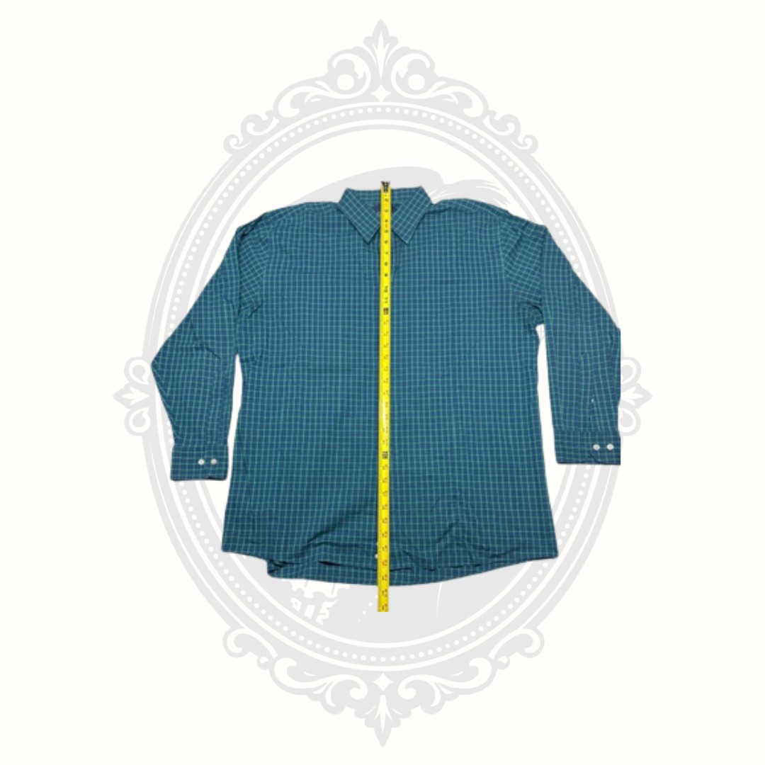 Stafford Travel Performance Men's Green & Blue Plaid Button-Up Dress Shirt 17½ 34/35 Regular Fit