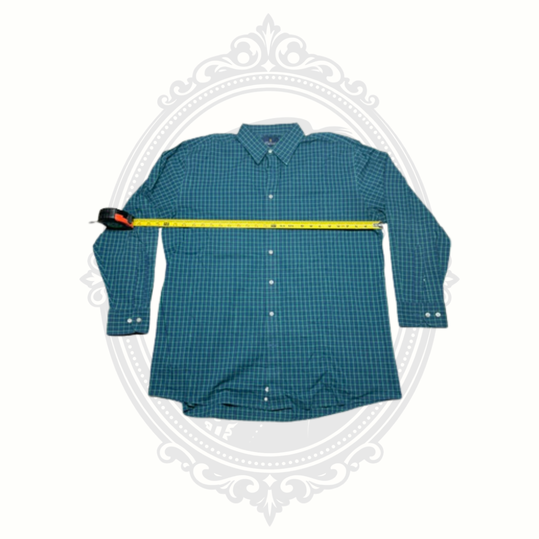 Stafford Travel Performance Men's Green & Blue Plaid Button-Up Dress Shirt 17½ 34/35 Regular Fit