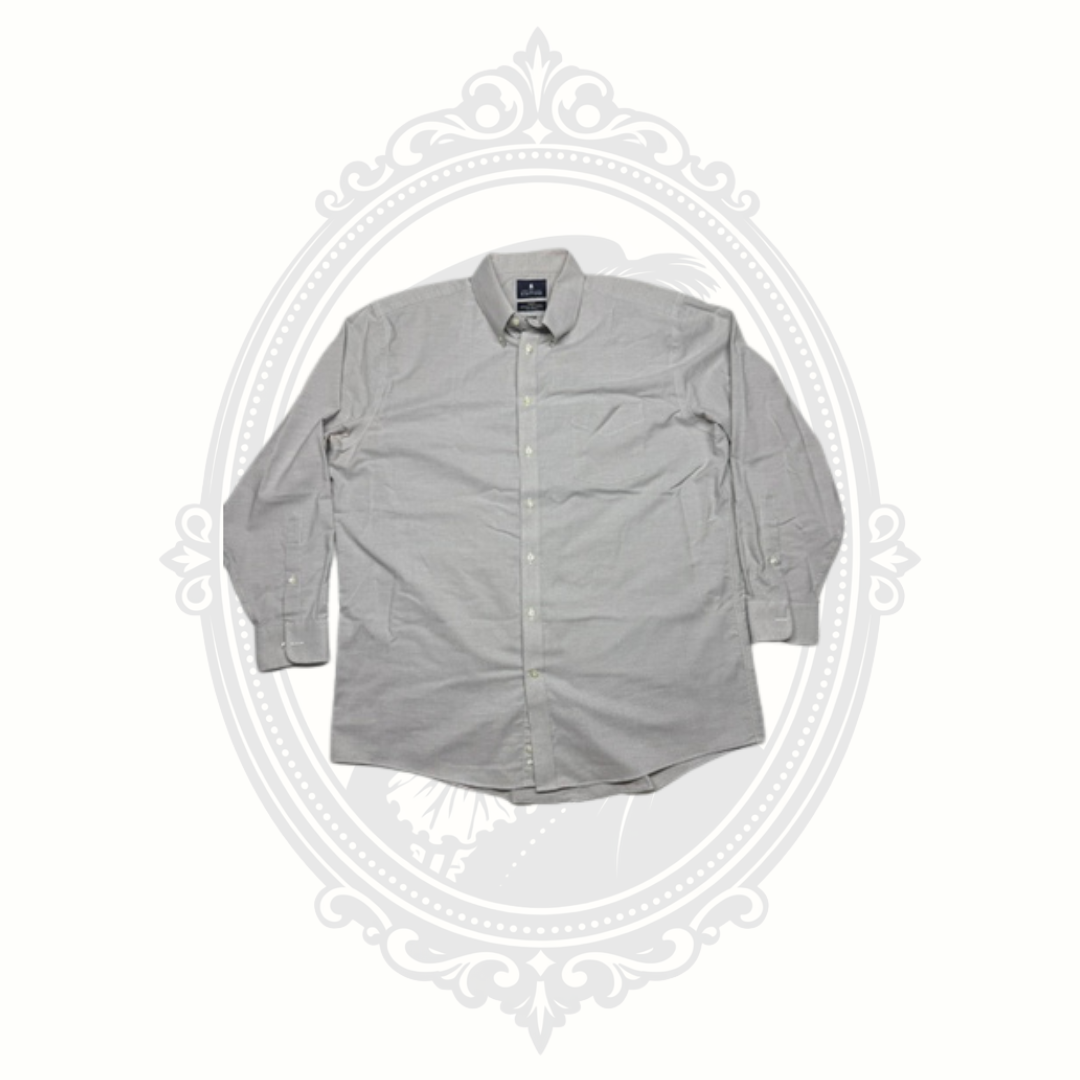 Stafford Travel Wrinkle-Free Oxford Dress Shirt Gray Men's 17.5 34/35 Regular Fit