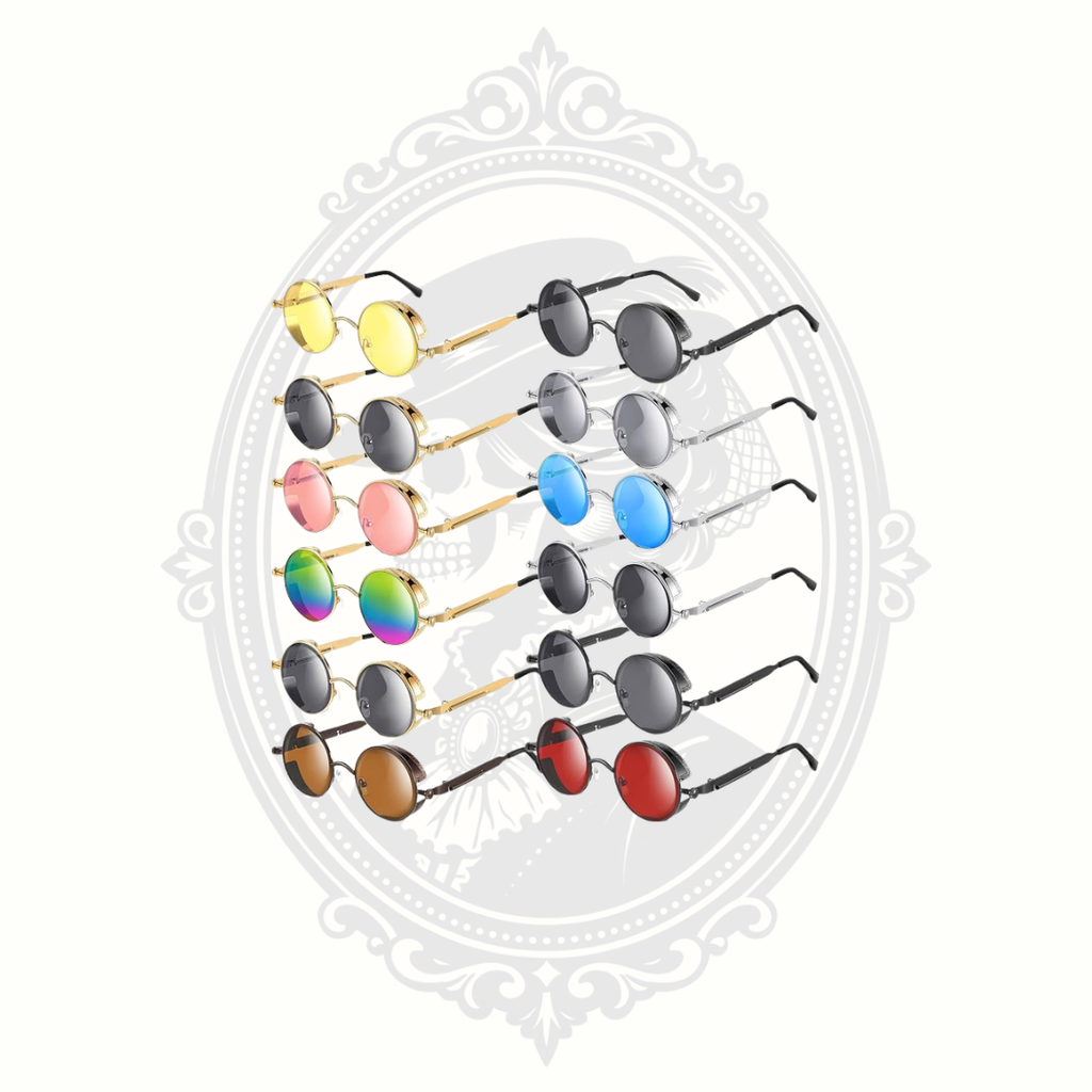 Steampunk Round Sunglasses – Vintage Gothic Metal Frame – Assorted Lens Colors