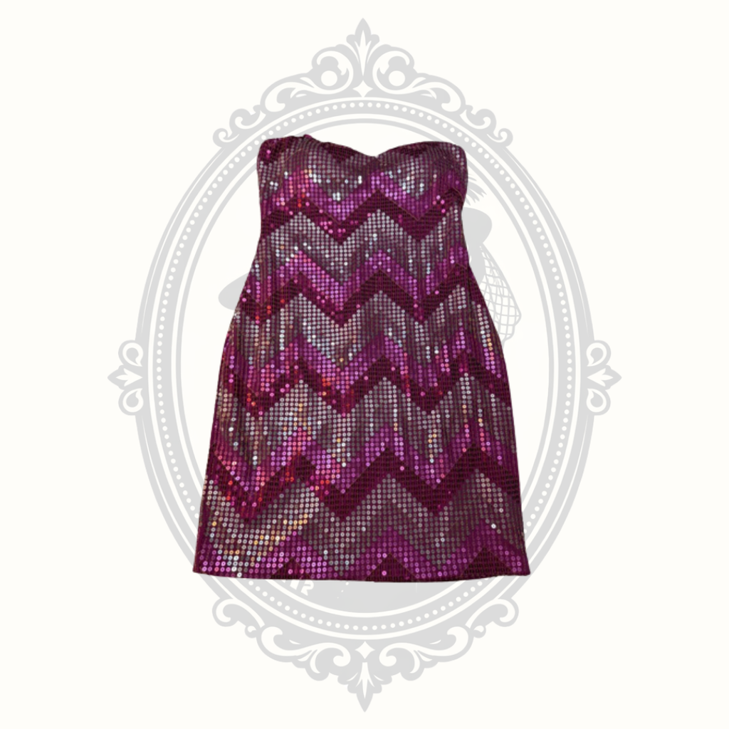 Love Reign Strapless Pink Sequin Chevron Mini Dress Size M Party Homecoming