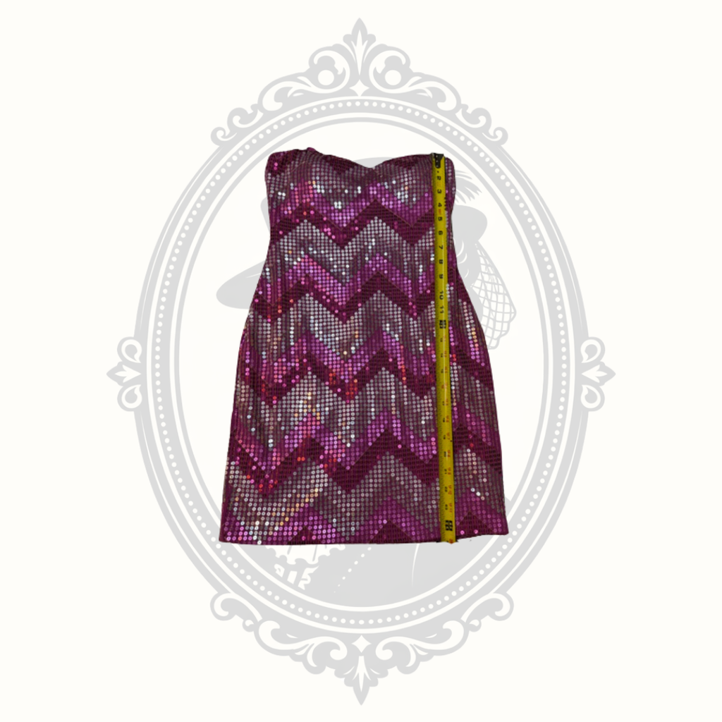 Love Reign Strapless Pink Sequin Chevron Mini Dress Size M Party Homecoming