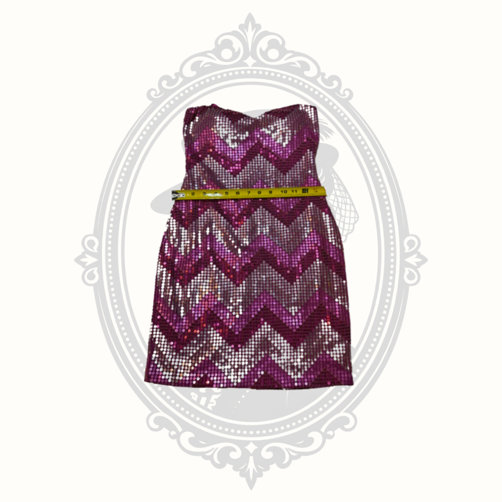 Love Reign Strapless Pink Sequin Chevron Mini Dress Size M Party Homecoming