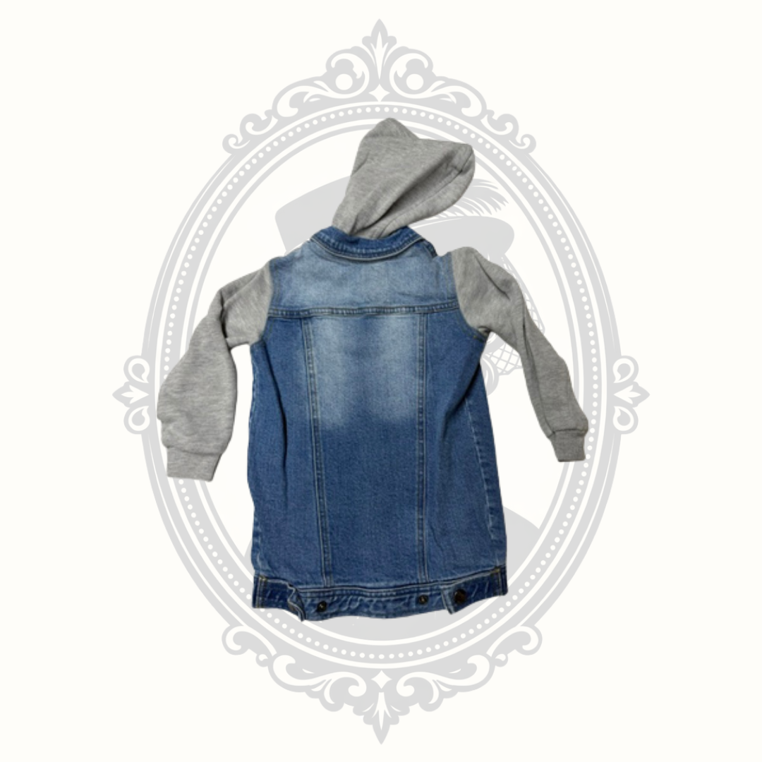 Rustic Blue Toddler Hooded Denim Jacket Size 2T Gray Knit Sleeves