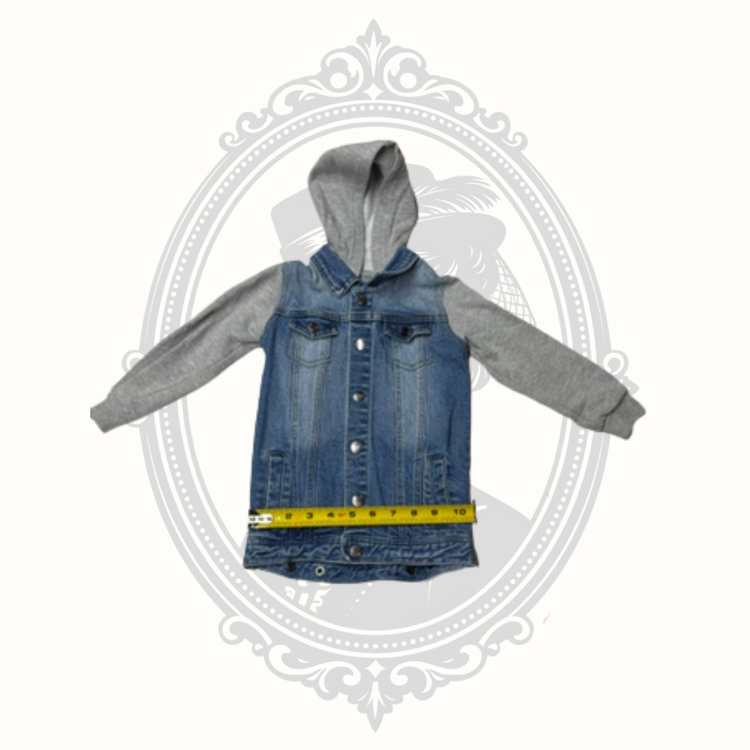 Rustic Blue Toddler Hooded Denim Jacket Size 2T Gray Knit Sleeves