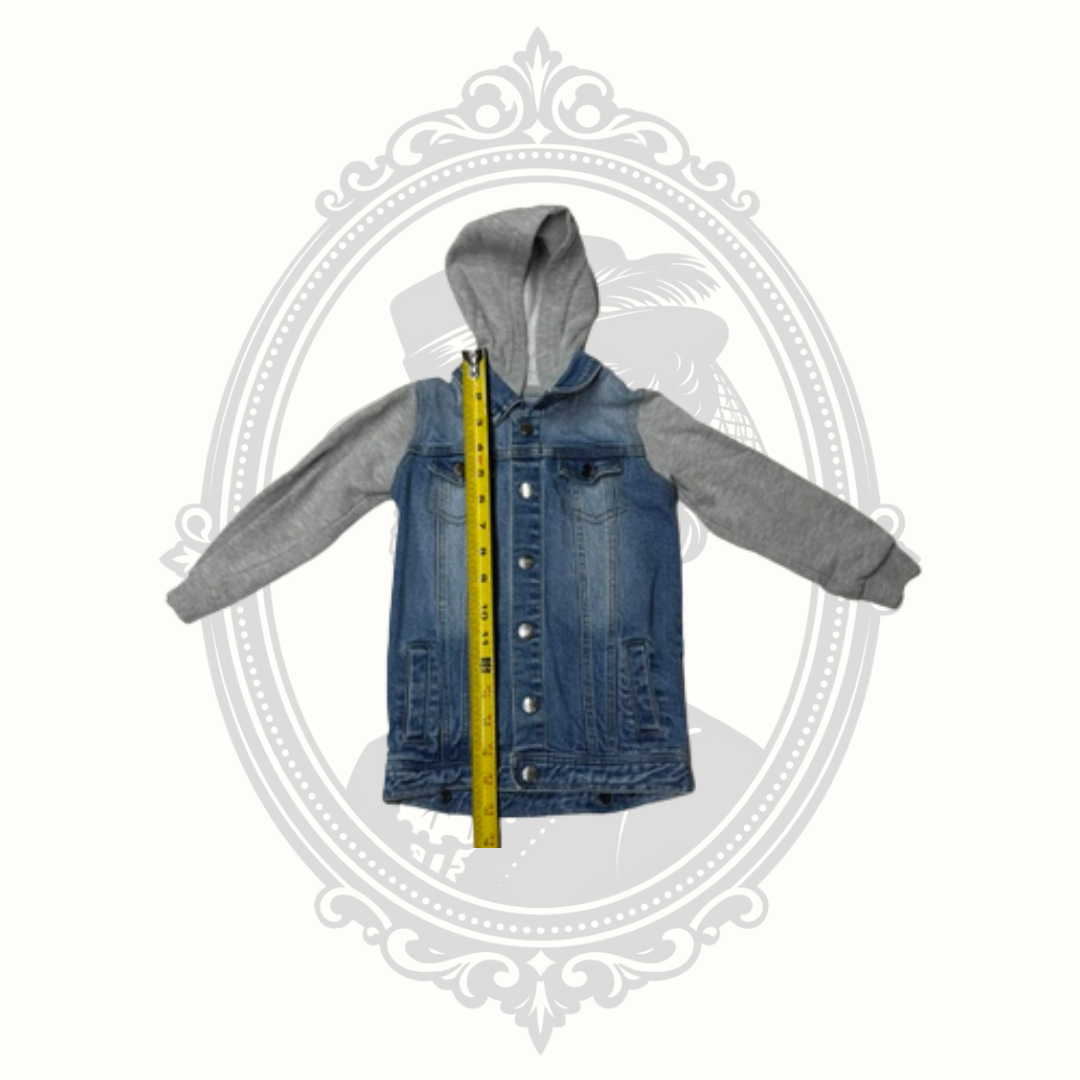 Rustic Blue Toddler Hooded Denim Jacket Size 2T Gray Knit Sleeves