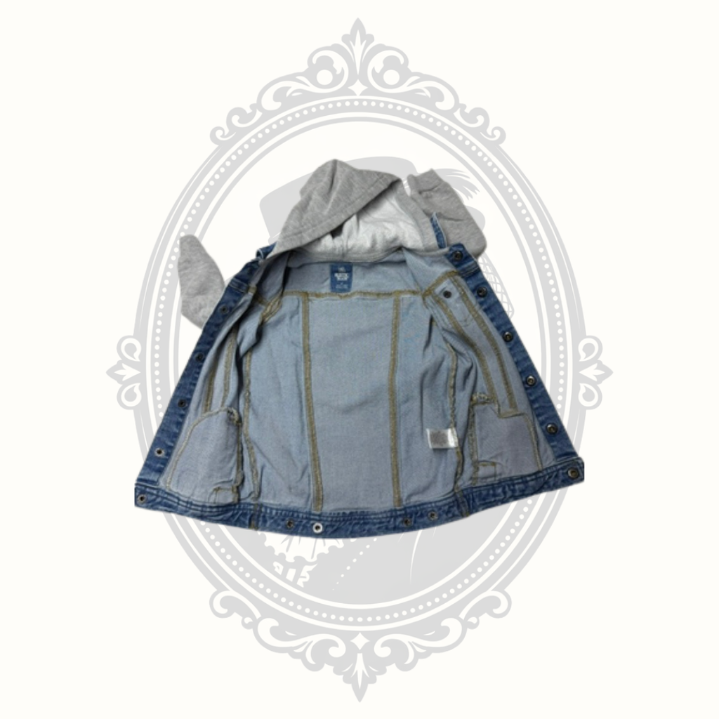 Rustic Blue Toddler Hooded Denim Jacket Size 2T Gray Knit Sleeves
