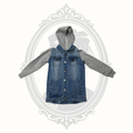 Rustic Blue Toddler Hooded Denim Jacket Size 2T Gray Knit Sleeves