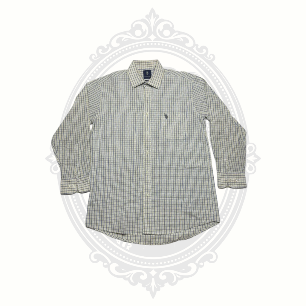 U.S. Polo Assn. Men's Slim Fit Plaid Button Front Shirt Yellow Blue Size Large