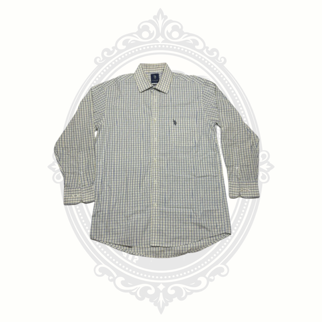 U.S. Polo Assn. Men's Slim Fit Plaid Button Front Shirt Yellow Blue Size Large