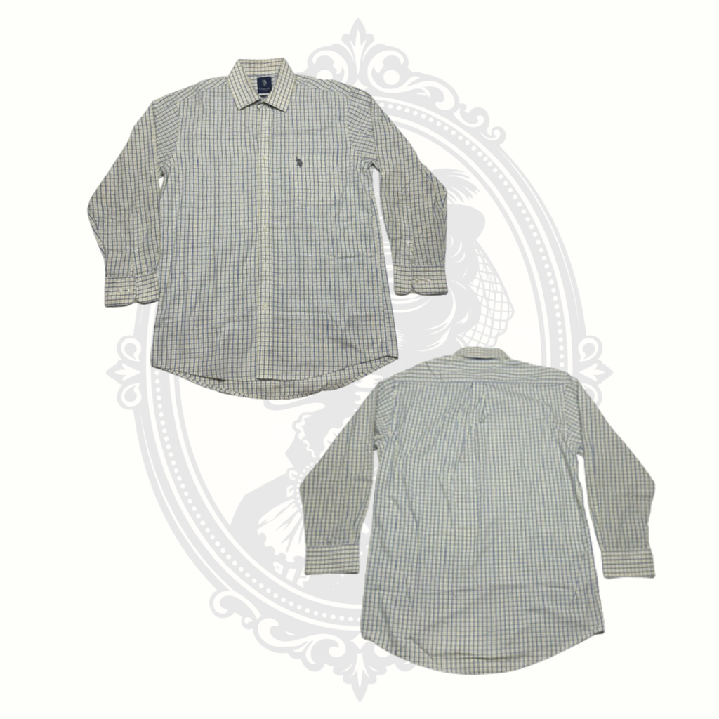 U.S. Polo Assn. Men's Slim Fit Plaid Button Front Shirt Yellow Blue Size Large