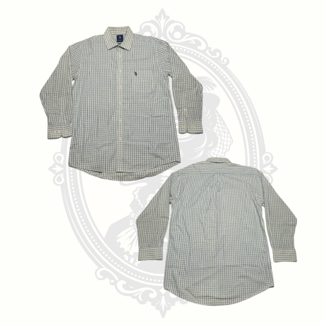 U.S. Polo Assn. Men's Slim Fit Plaid Button Front Shirt Yellow Blue Size Large