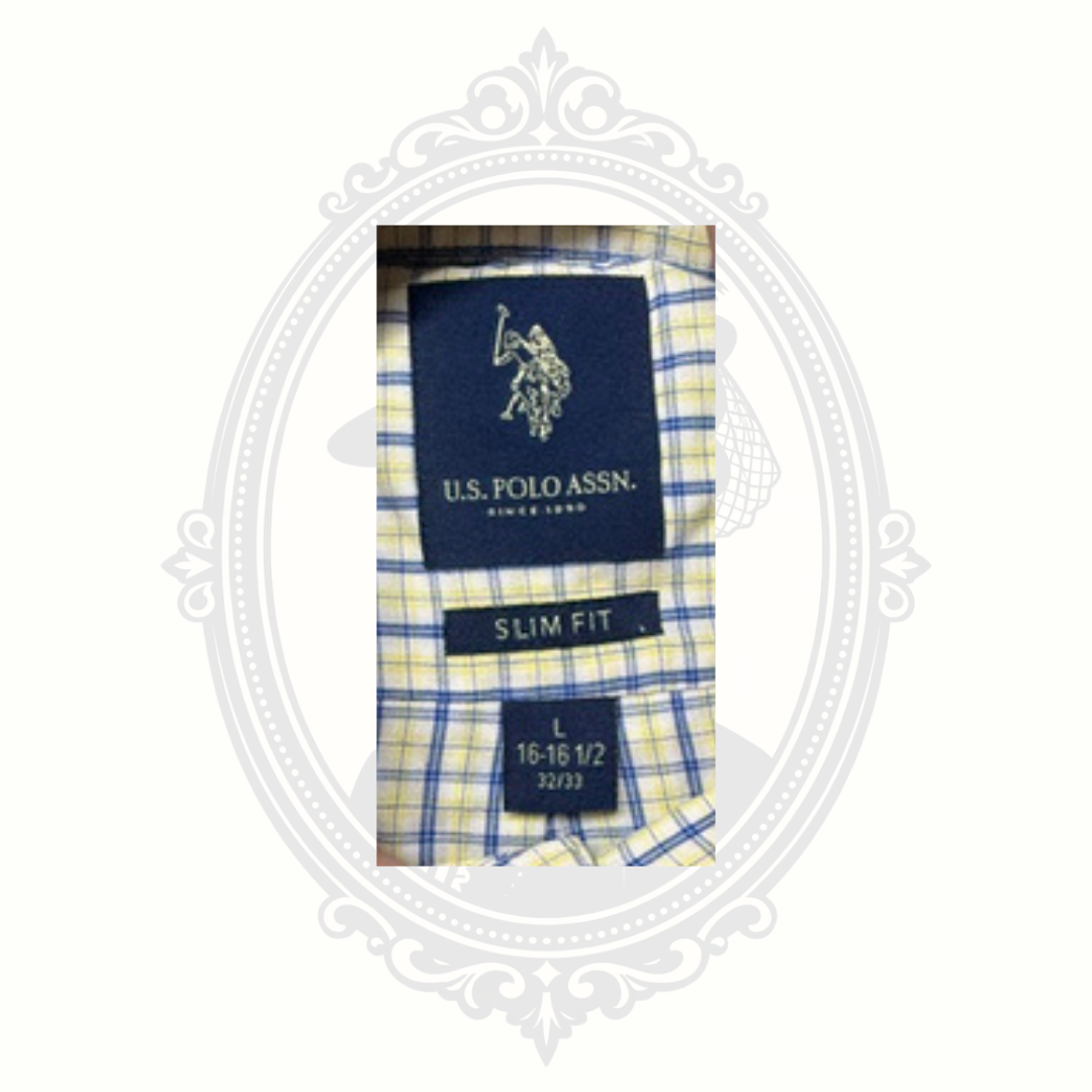 U.S. Polo Assn. Men's Slim Fit Plaid Button Front Shirt Yellow Blue Size Large