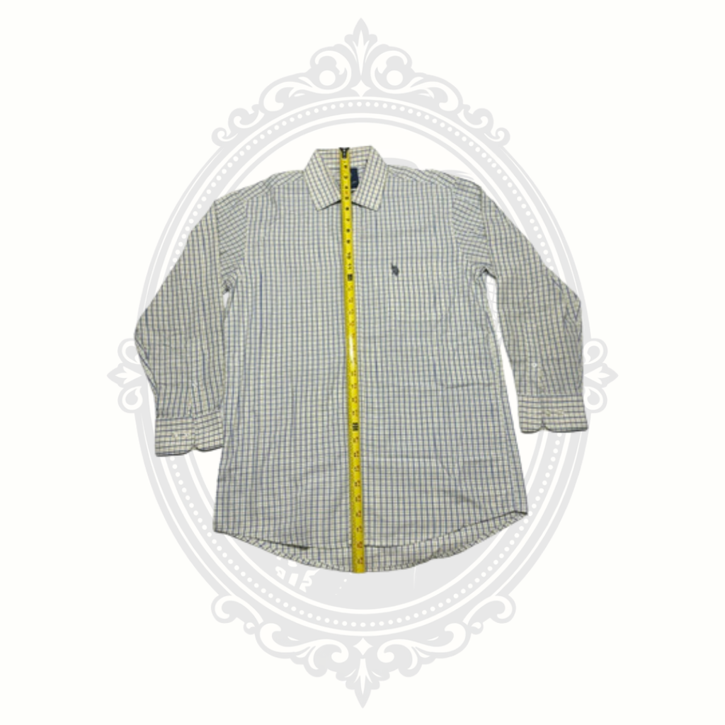 U.S. Polo Assn. Men's Slim Fit Plaid Button Front Shirt Yellow Blue Size Large