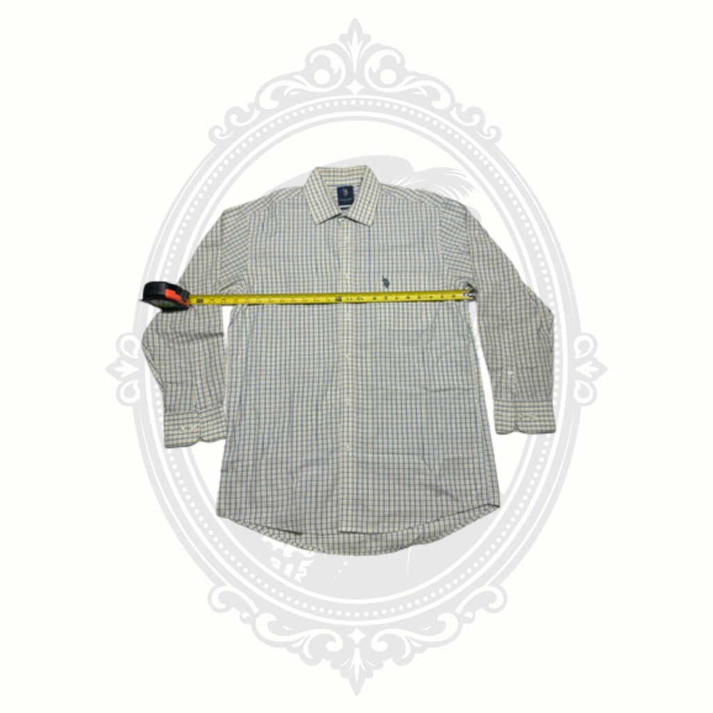 U.S. Polo Assn. Men's Slim Fit Plaid Button Front Shirt Yellow Blue Size Large