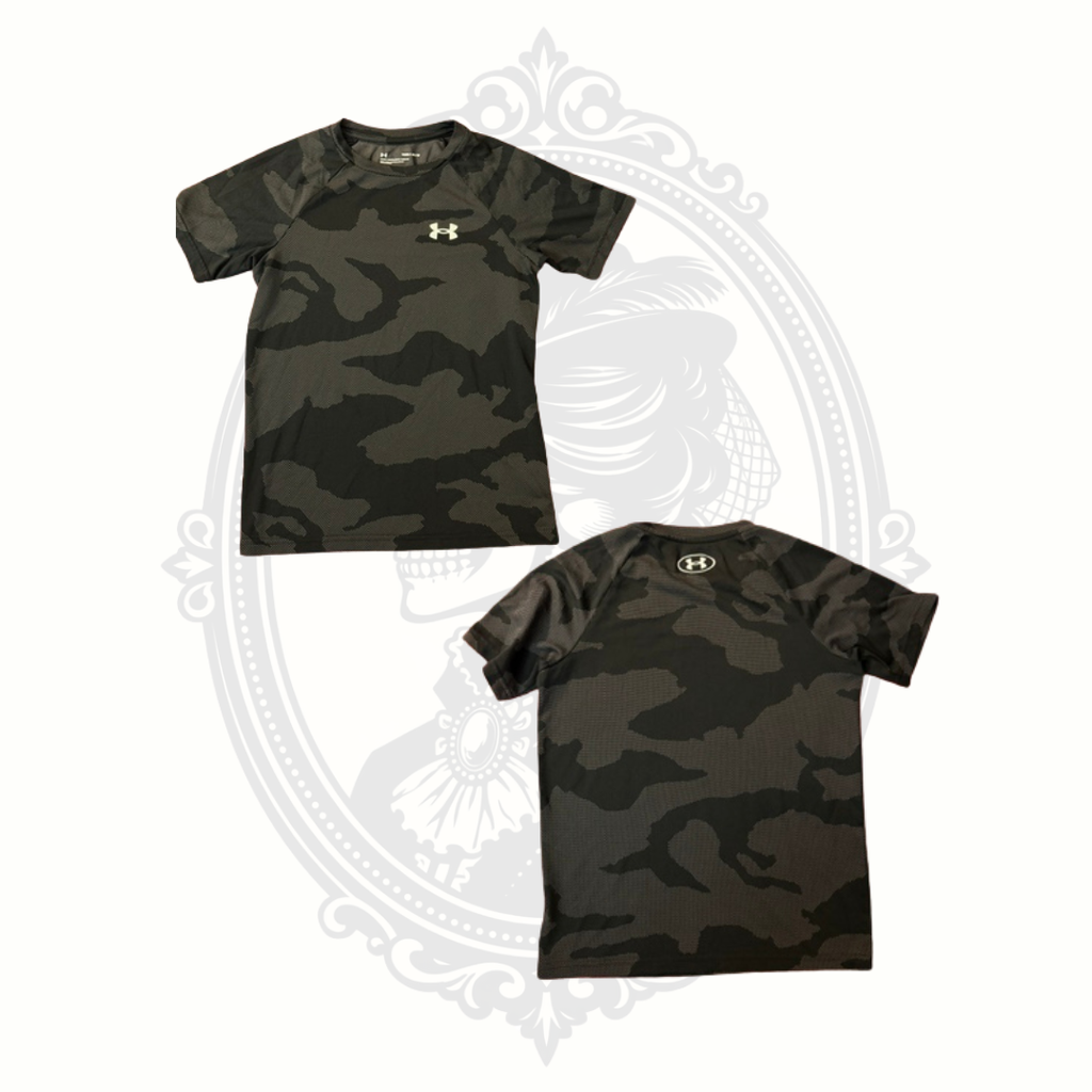 Under Armour Boys HeatGear Camo Performance Shirt Youth Medium Loose Fit Black Gray