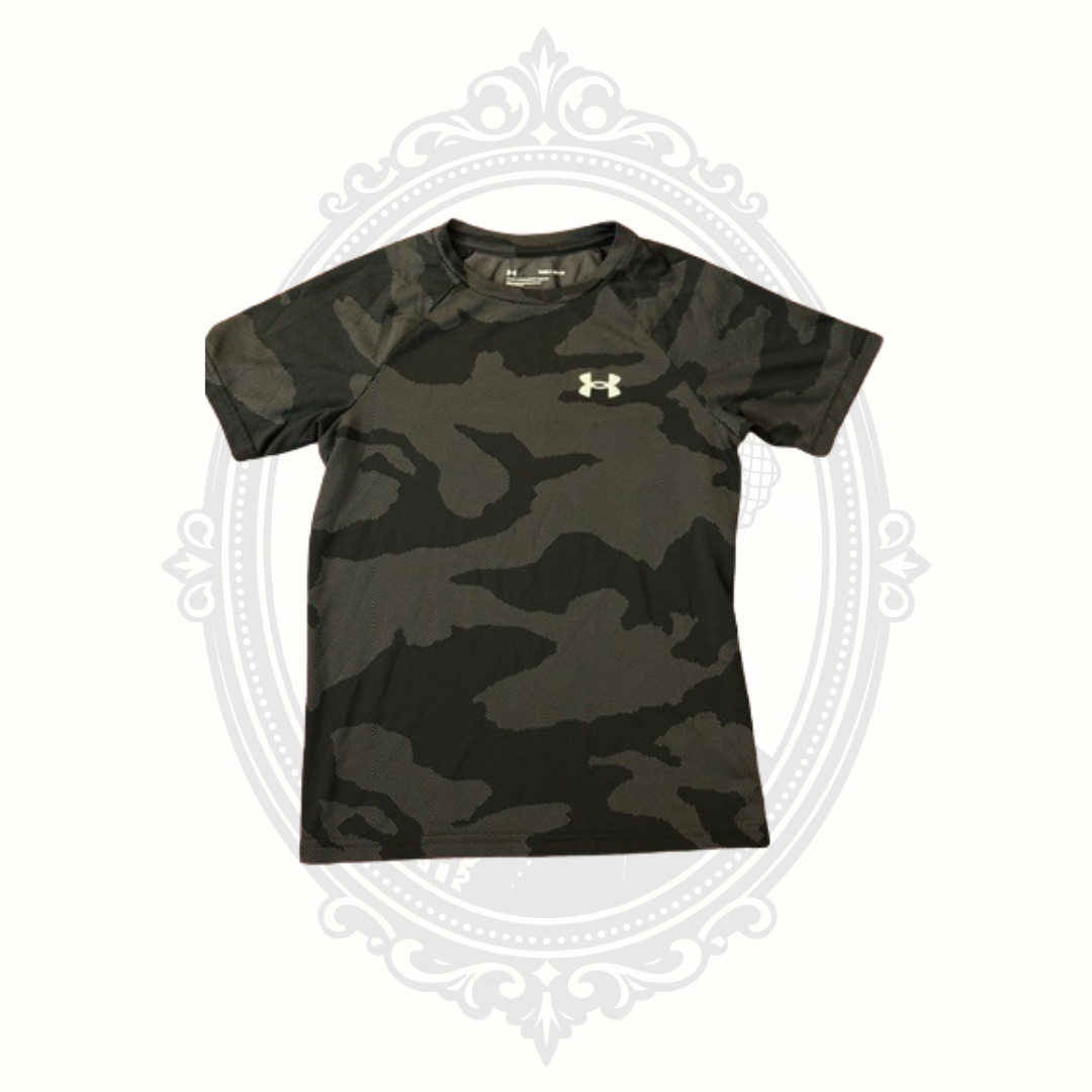 Under Armour Boys HeatGear Camo Performance Shirt Youth Medium Loose Fit Black Gray
