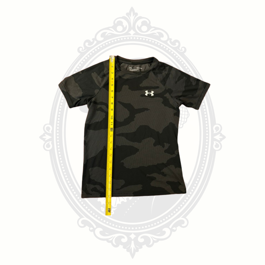 Under Armour Boys HeatGear Camo Performance Shirt Youth Medium Loose Fit Black Gray