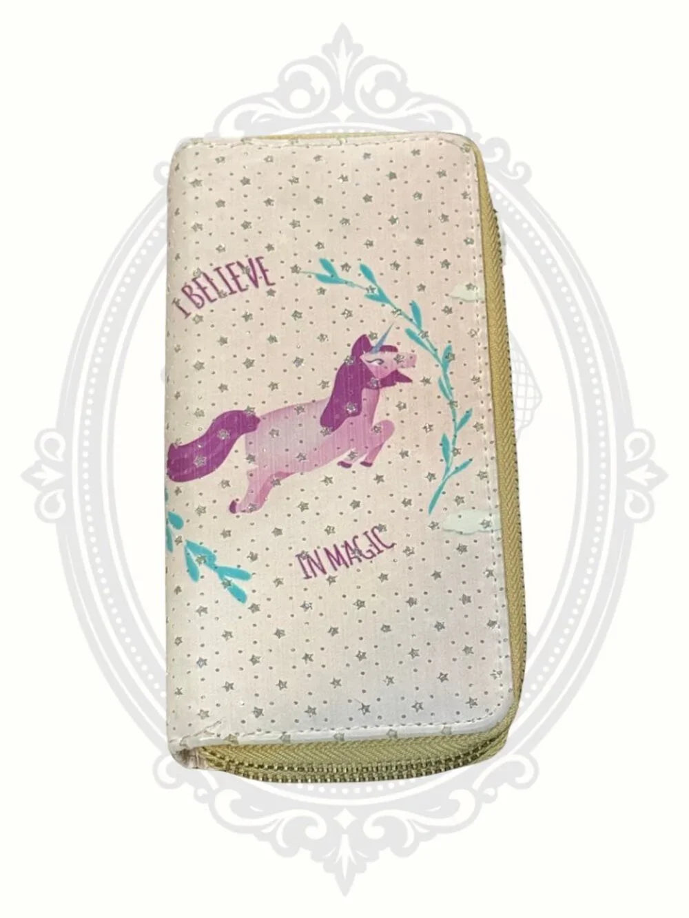 Unicorn Double Zip Wallet – I Believe In Magic Glitter Organizer