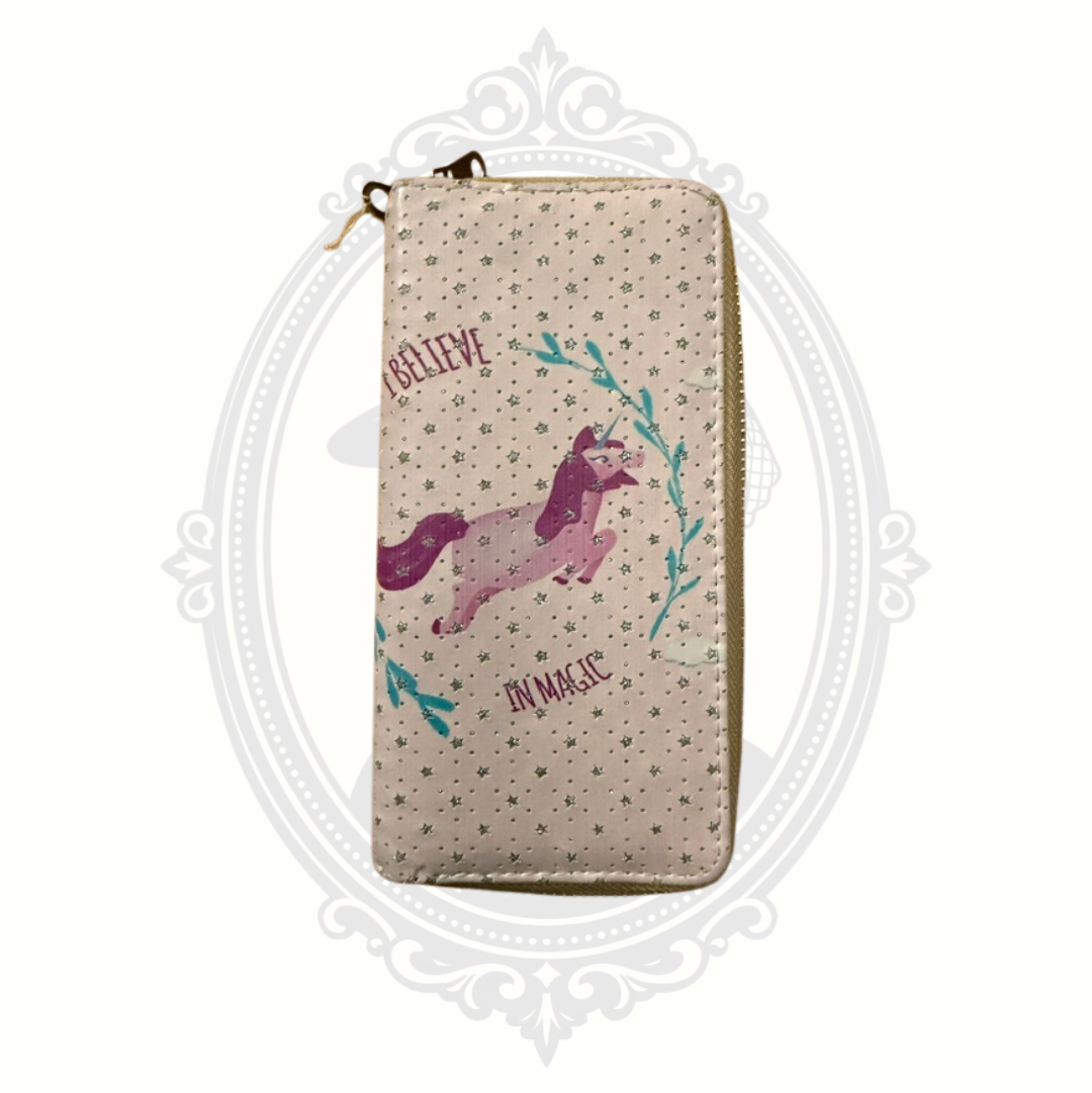 Unicorn Double Zip Wallet – I Believe In Magic Glitter Organizer