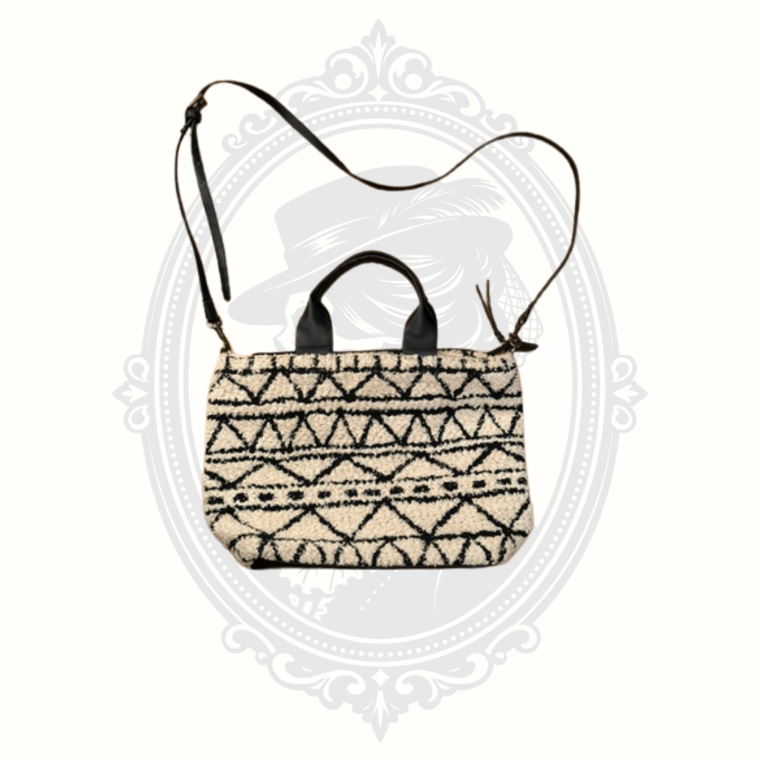 Universal Thread Boho Sherpa Crossbody Tote Bag Cream Black Geometric Tribal Pattern