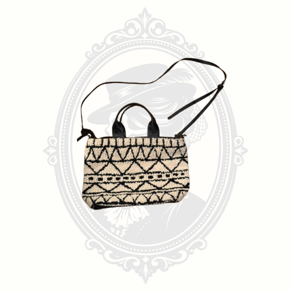 Universal Thread Boho Sherpa Crossbody Tote Bag Cream Black Geometric Tribal Pattern