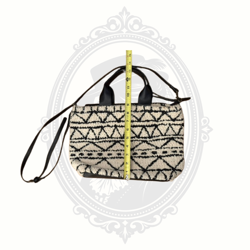 Universal Thread Boho Sherpa Crossbody Tote Bag Cream Black Geometric Tribal Pattern