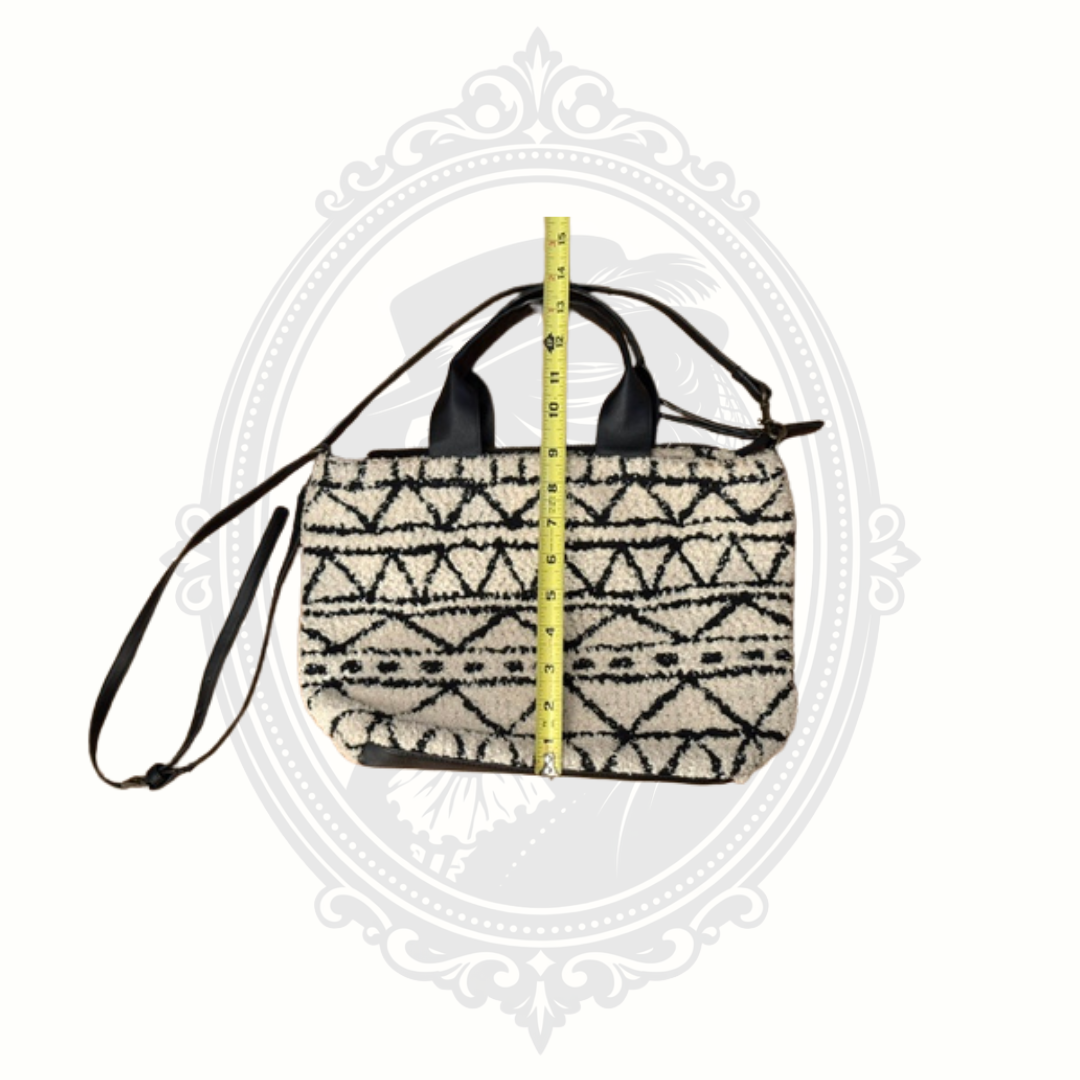 Universal Thread Boho Sherpa Crossbody Tote Bag Cream Black Geometric Tribal Pattern