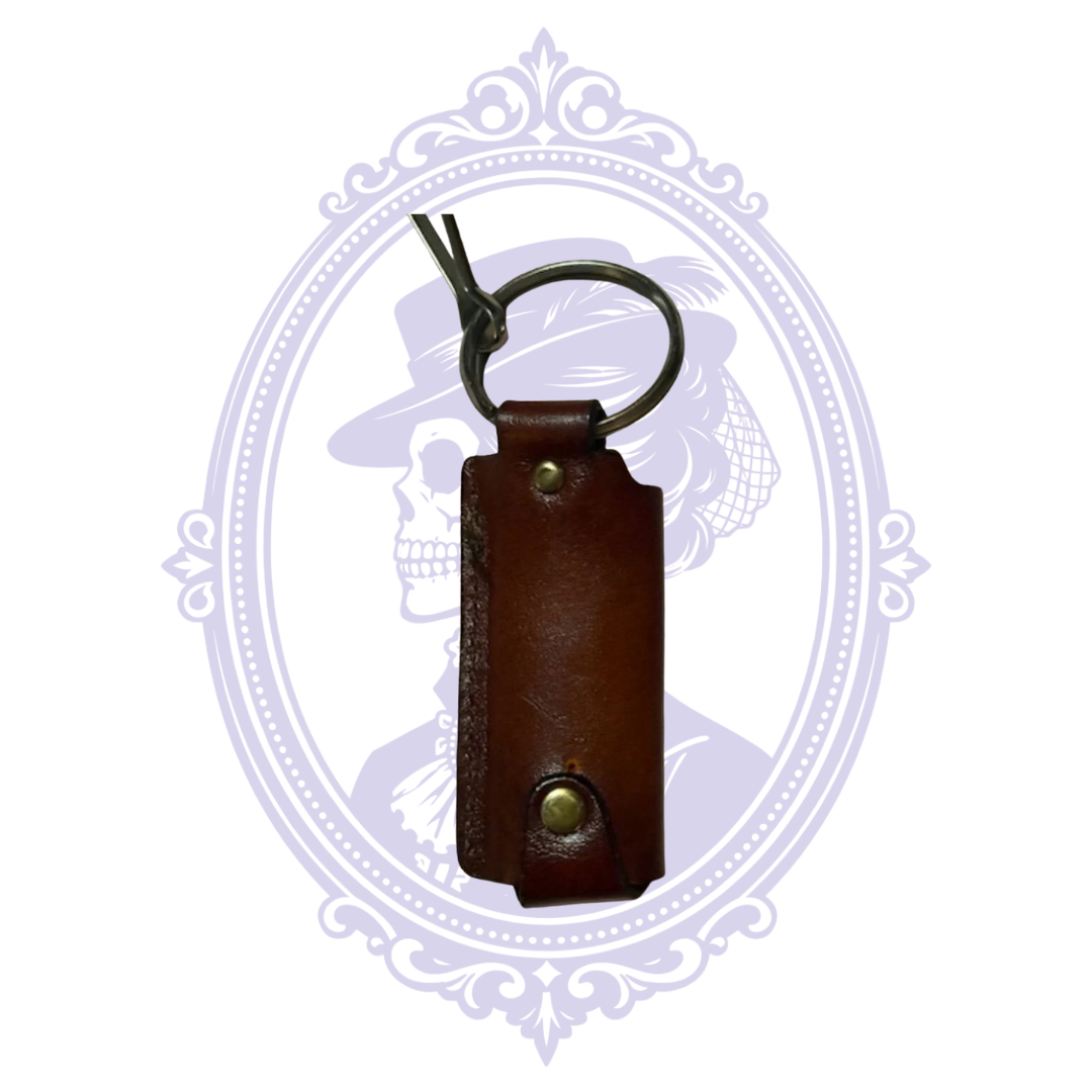 Back of leather motocross lighter holder with rivets and keyring