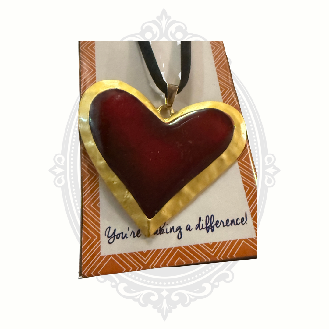 ClaudiaG Oversized Burgundy Heart Pendant Necklace NWT