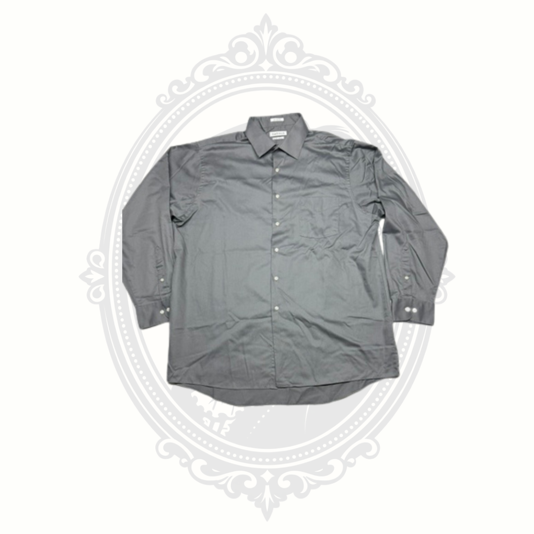 Van Heusen Lux Sateen Gray Dress Shirt Men's 17.5 34/35 Regular Fit