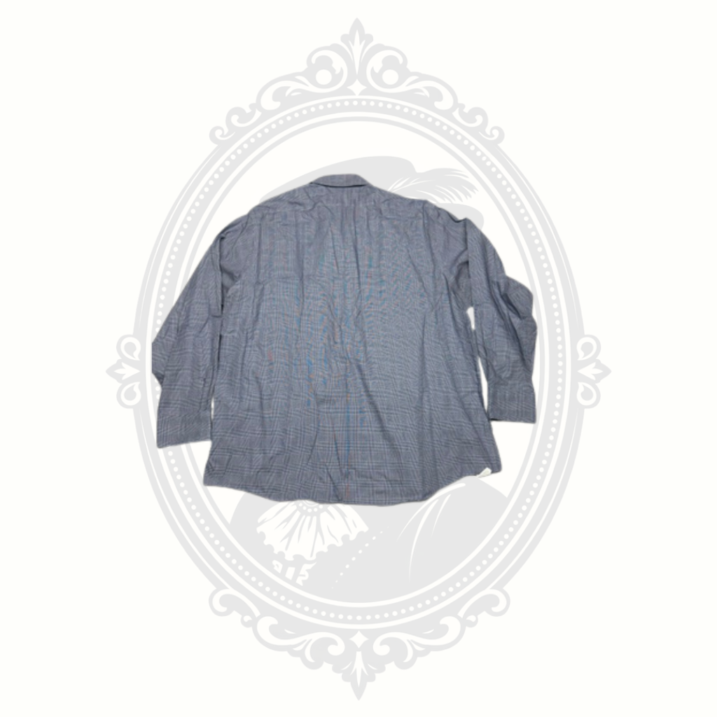 Van Heusen Signature Non-Iron Dress Shirt Blue Gray Check 17.5 34/35 Regular Fit