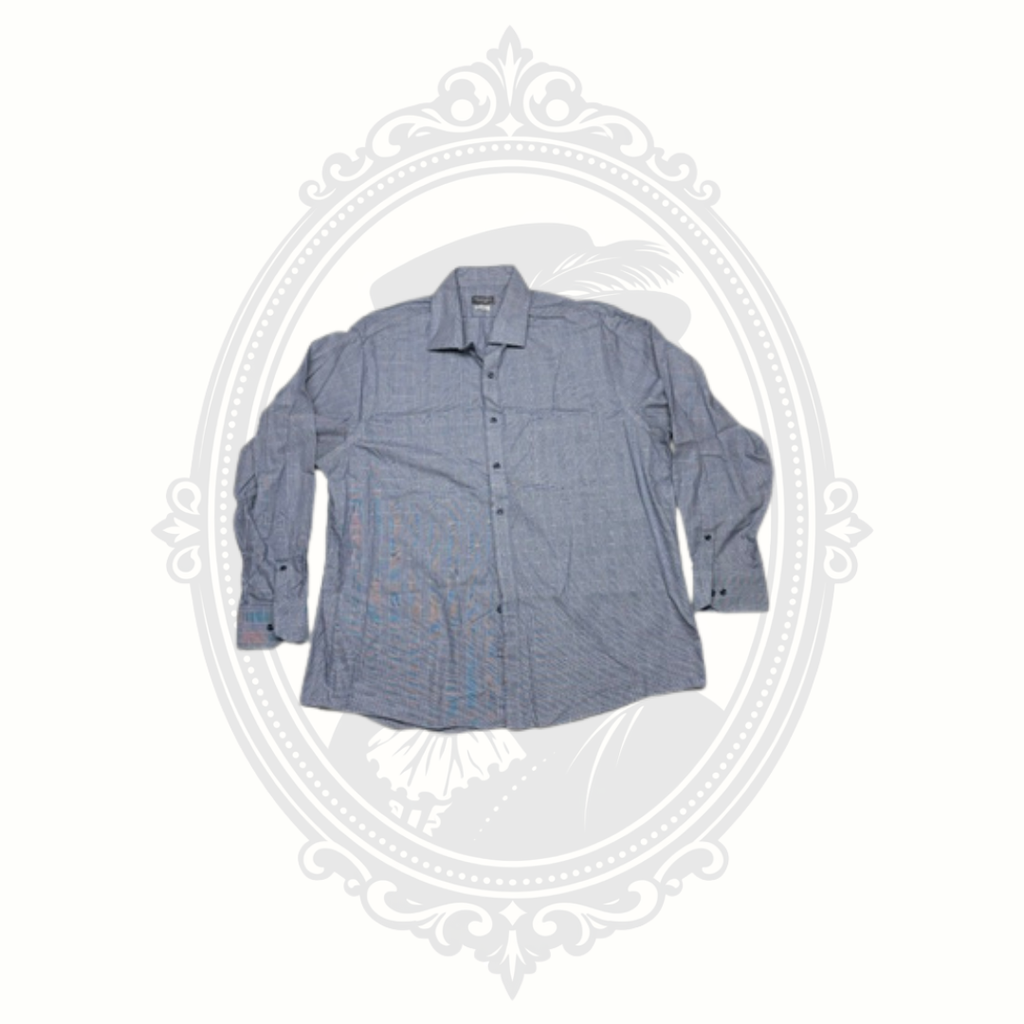 Van Heusen Signature Non-Iron Dress Shirt Blue Gray Check 17.5 34/35 Regular Fit