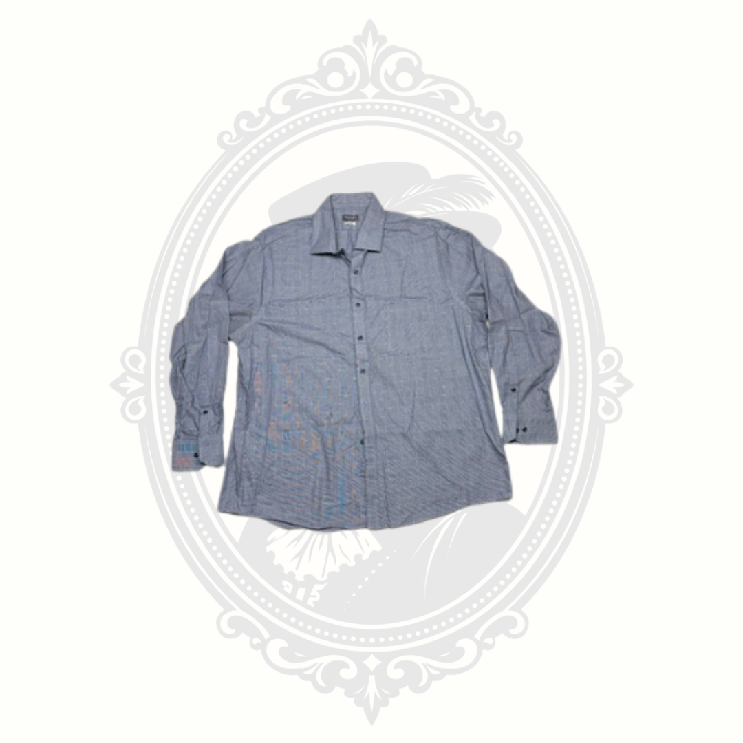 Van Heusen Signature Non-Iron Dress Shirt Blue Gray Check 17.5 34/35 Regular Fit